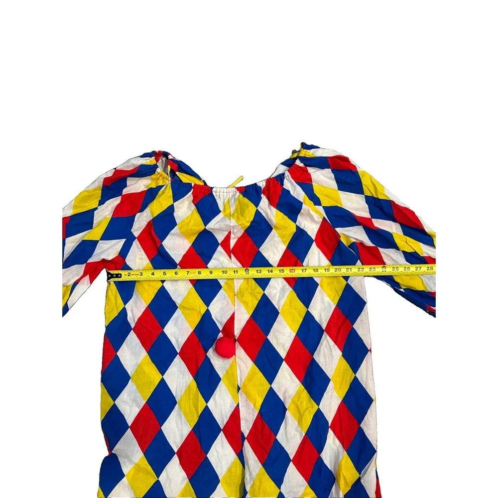 Vintage Hand Sewn Clown Costume One Piece Adult Multicolor Striped Pom